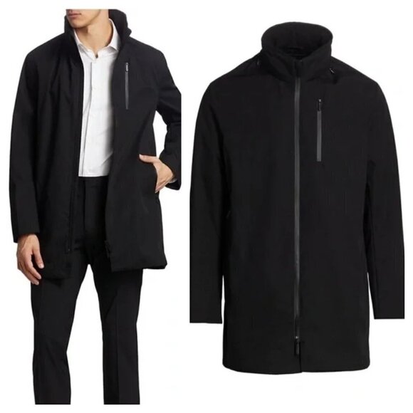 NEW Emporio Armani 52  - Suit sz 42 Matrix Full Zip Overcoat Trench Jacket Black - Picture 1 of 14